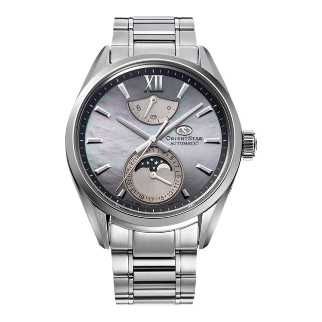 Orient Star M34 F7 RE-AY0202A Moon Phase Aurora Gray MOP Dial Stainless Steel Strap Limited Edition 