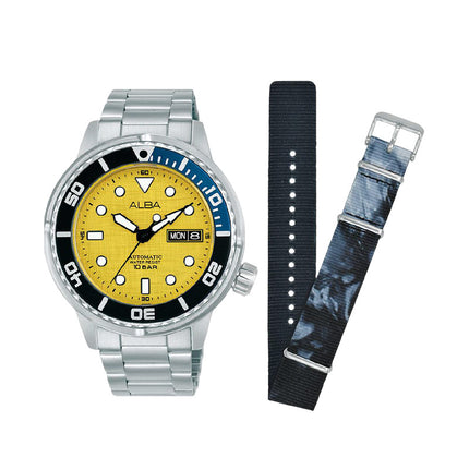 Alba Mechanical AL4773X2 Men Canary Yellow Dial Stainless Steel Strap + Extra Strap