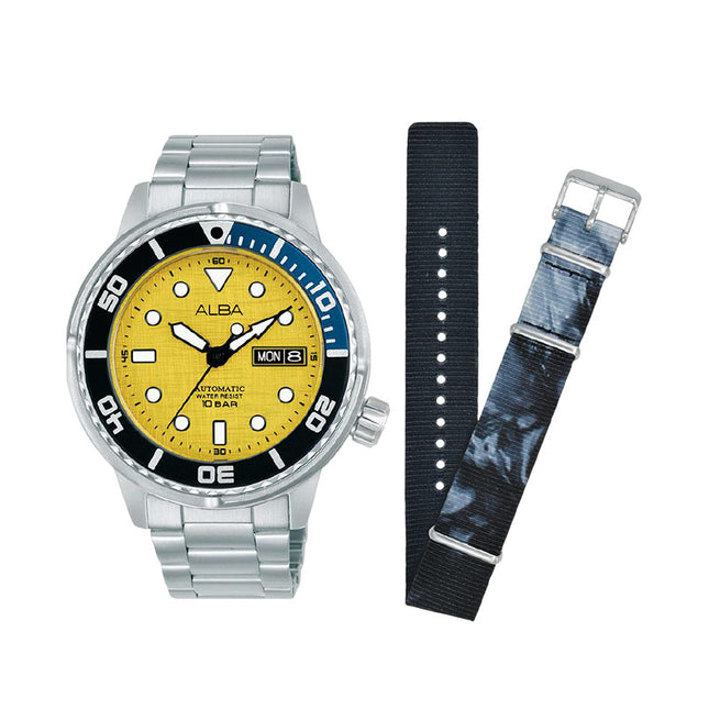 Alba Mechanical AL4773X2 Men Canary Yellow Dial Stainless Steel Strap + Extra Strap