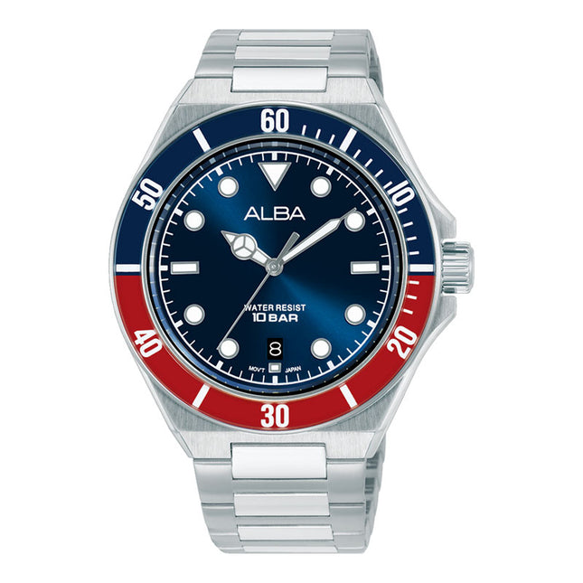 Alba Active AS9W09X1 Men Pepsi Blue Dial Stainless Steel Strap