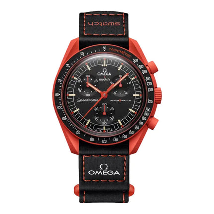 Swatch X Omega Bioceramic Moonswatch SO33O100 Mission On Earth Lava Speedmaster Velcro Strap