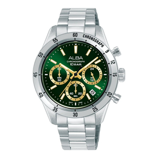 Alba Active AT3L23X1 Chronograph Men Green Dial Stainless Steel Strap