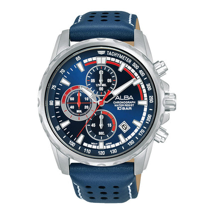 Alba Active AM3937X1 Men Chronograph Blue Dial Blue Leather Strap
