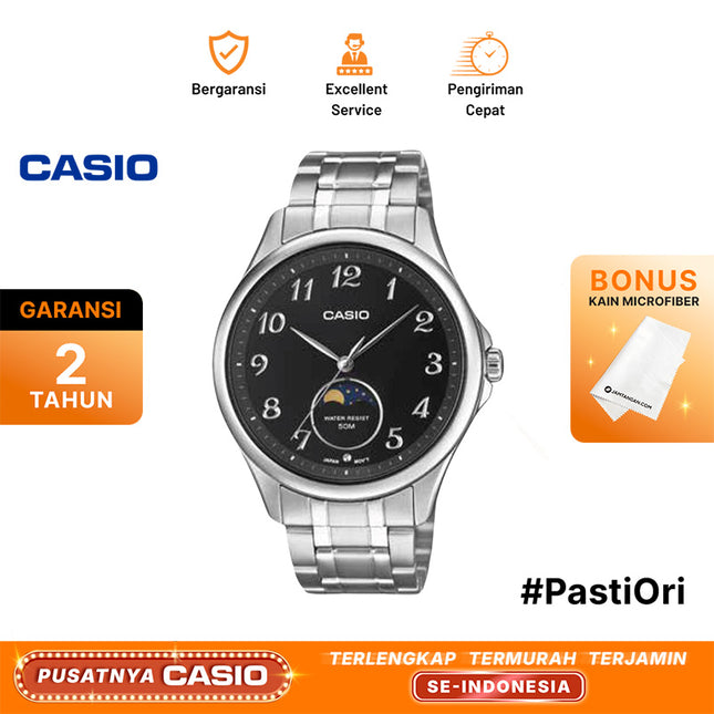 Casio General MTP-M110D-1AVDF Men Moon Phase Black Dial Stainless Steel Band