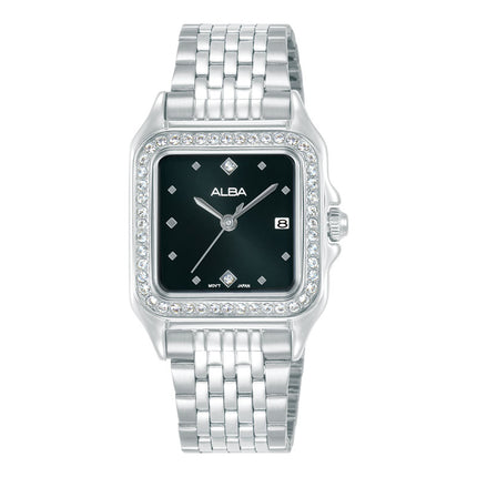 Alba Fashion AH7FE9X1 Ladies Analog Black Dial Stainless Steel Strap