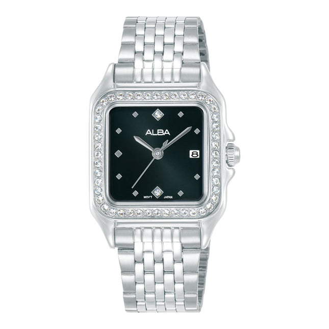 Alba Fashion AH7FE9X1 Ladies Analog Black Dial Stainless Steel Strap