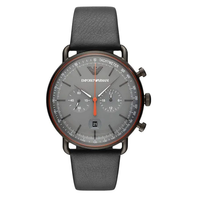 Emporio Armani AR11168 Chronograph Grey Dial Black Leather Strap