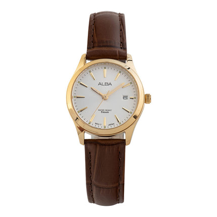 Alba AH7BP2X1 Ladies Silver Dial Brown Leather Strap
