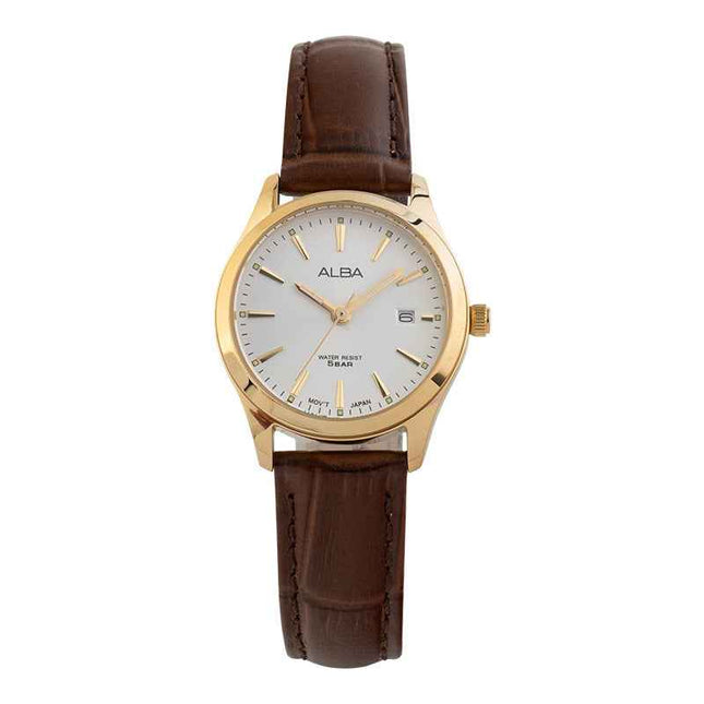 Alba AH7BP2X1 Ladies Silver Dial Brown Leather Strap