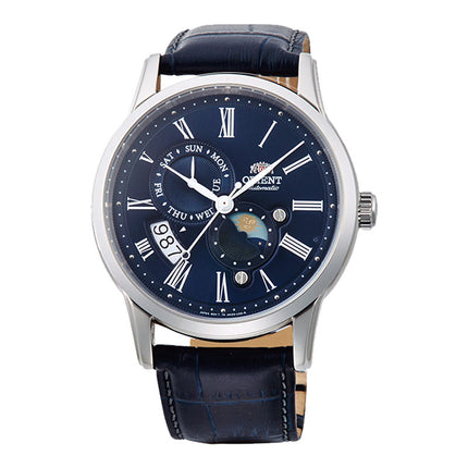 Orient RA-AK0011D Men Automatic Sun & Moon Blue Dial Blue Leather Strap
