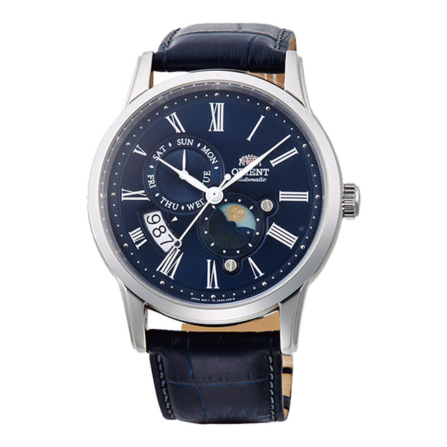 Orient RA-AK0011D Men Automatic Sun & Moon Blue Dial Blue Leather Strap