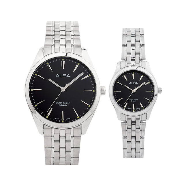 Alba ARX129X1_ARX109X1 Couple Black Dial Stainless Steel Strap