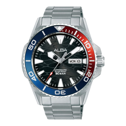 Alba Mechanical A3B017X1 Automatic Men Pepsi Black Pattern Dial Stainless Steel Strap