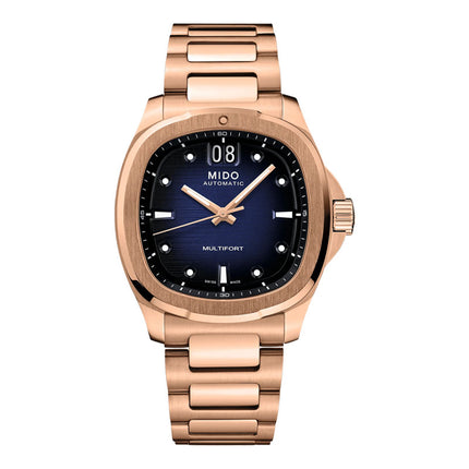 MIDO Multifort TV Big Date M049.526.33.041.00 Blue Dial Rose Gold Stainless Steel Strap