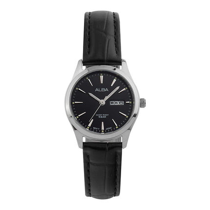 Alba AN8091X1 Ladies Black Dial Black Leather Strap