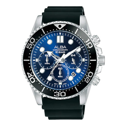 Alba Active AT3J47X1 Men Chronograph Blue Dial Black Silicone Strap