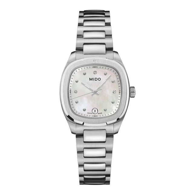 MIDO Multifort TV 28 M049.110.11.116.00 Ladies White Mother Of Pearl Dial Stainless Steel Strap
