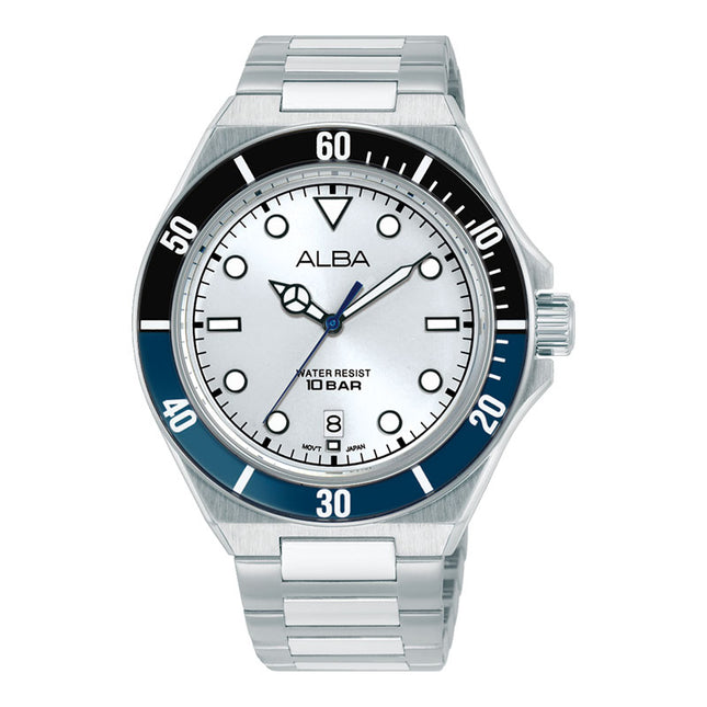 Alba Active AS9W15X1 Men Silver White Dial Stainless Steel Strap