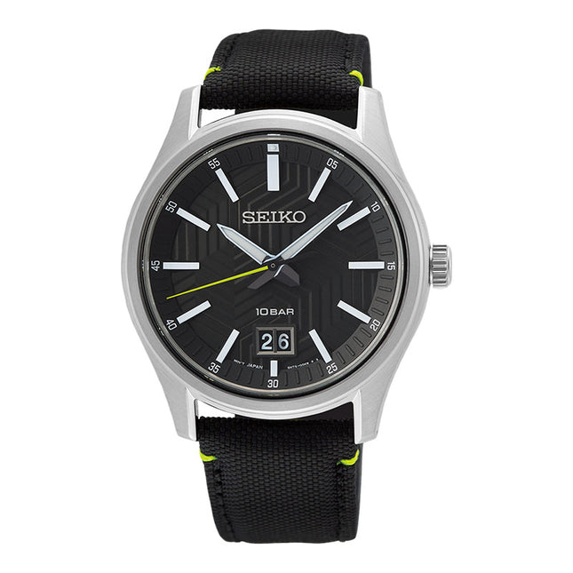 Seiko Classic SUR517P1 Discover More Black Dial Black Nylon Strap