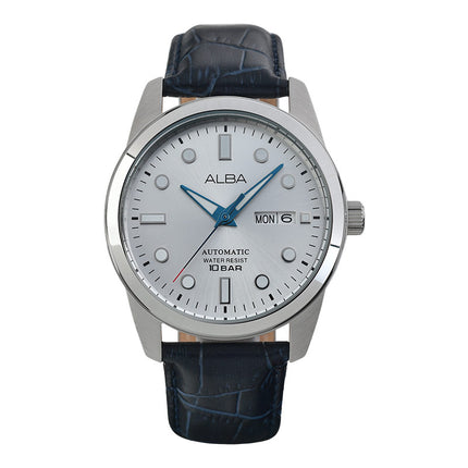 Alba Mechanical AL4663X1 Men Automatic Silver Dial Blue Leather Strap
