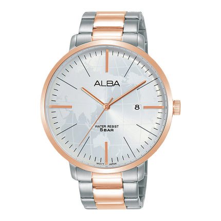 Alba Prestige AS9J78X1 Silver White Dial Dual Tone Stainless Steel Strap