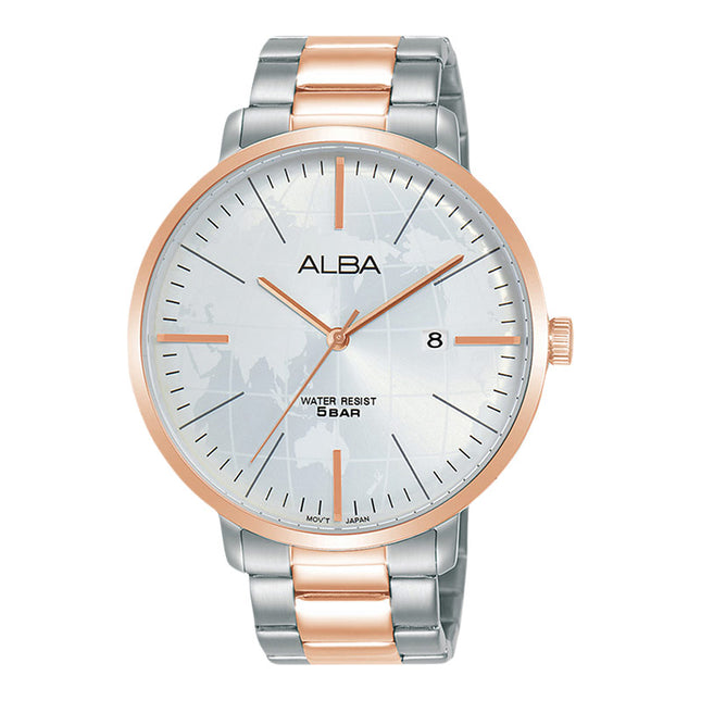 Alba Prestige AS9J78X1 Silver White Dial Dual Tone Stainless Steel Strap
