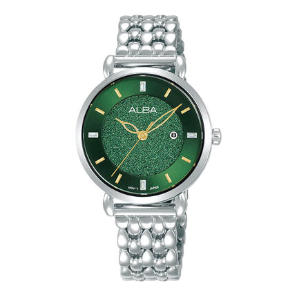 Alba Fashion AH7DT1X1 Ladies Green Dial Stainless Steel Strap