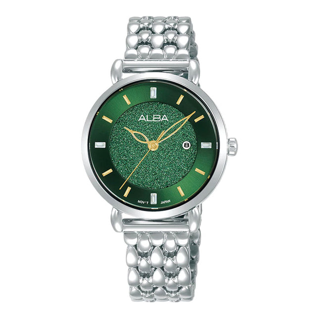 Alba Fashion AH7DT1X1 Ladies Green Dial Stainless Steel Strap