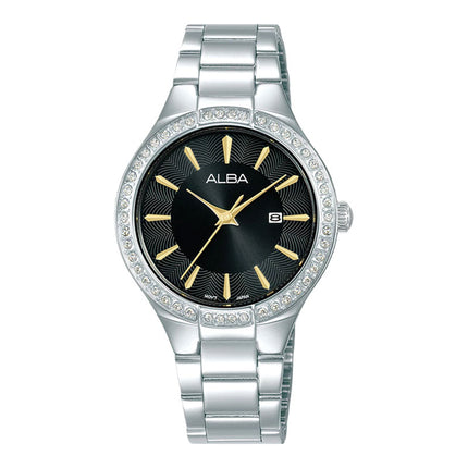 Alba Fashion AH7DU3X1 Ladies Black Dial Stainless Steel Strap