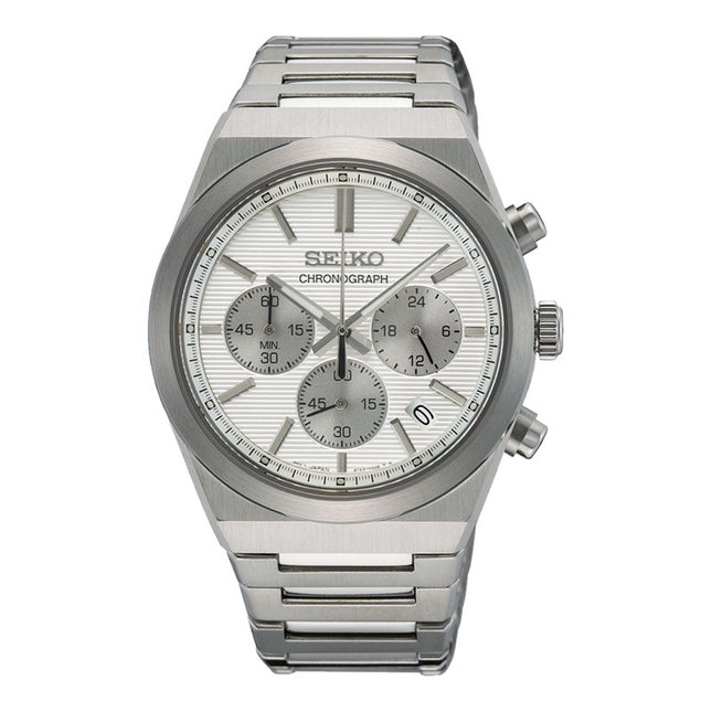 Seiko Chronograph SSB451P1 Men Discover More Silver Dial Stainless Steel Strap