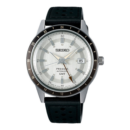 Seiko Presage SSK011J1 Style60s Automatic GMT Grey Dial Black Leather Strap