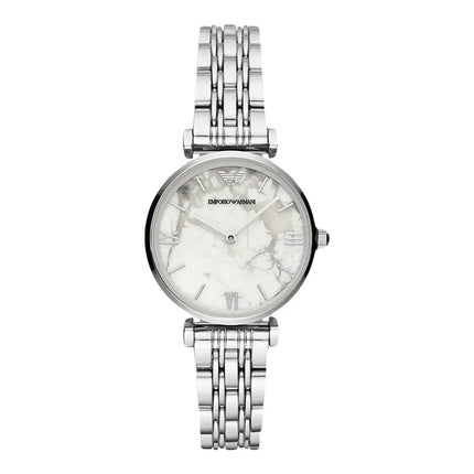 Emporio Armani AR11170 Ladies White Marble Dial Stainless Steel Strap