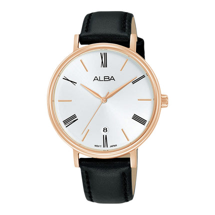 Alba Fashion AG8N88X1 Ladies Silver White Dial Black Leather Strap