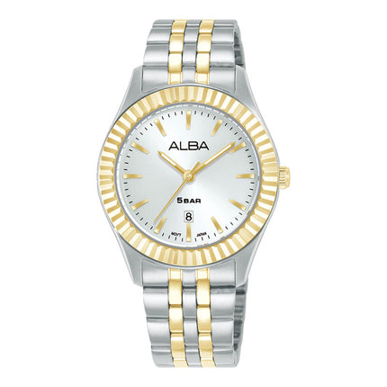 Alba Fashion AH7FF8X1 Ladies Analog Silver Dial Dual Tone Stainless Steel Strap