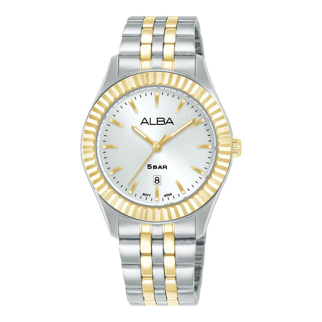 Alba Fashion AH7FF8X1 Ladies Analog Silver Dial Dual Tone Stainless Steel Strap