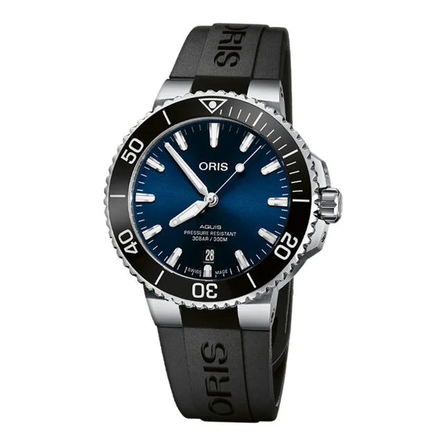 Oris Aquis 01-733-7766-4135-07-4-22-64FC Date Men Blue Dial Black Rubber Strap
