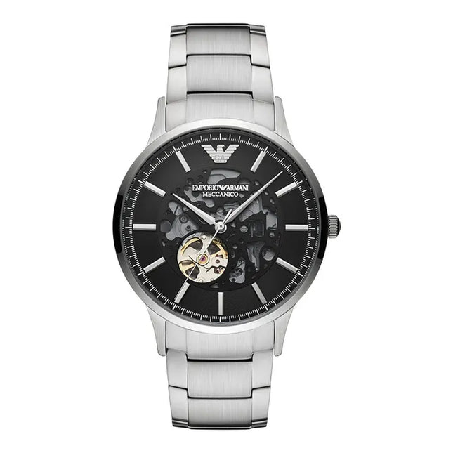 Emporio Armani Automatic AR60055 Skeleton Black Dial Stainless Steel Strap