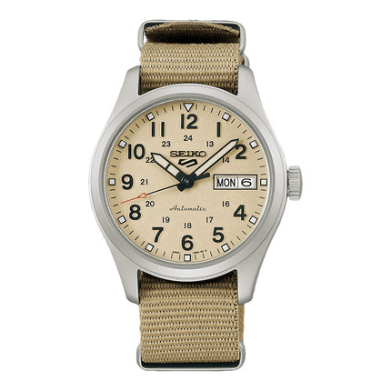 Seiko 5 Sports SRPJ83K1 Mid-Field Sports Style Automatic Men Beige Dial Beige Nylon Strap