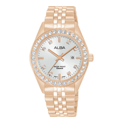 Alba Fashion AH7FD2X1 Ladies Analog Silver Dial Rose Gold Stainless Steel Strap