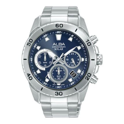 Alba Active AZ5013X1 Men Solar Chronograph Blue Dial Stainless Steel Strap
