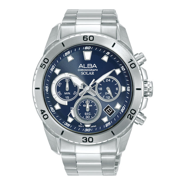 Alba Active AZ5013X1 Men Solar Chronograph Blue Dial Stainless Steel Strap