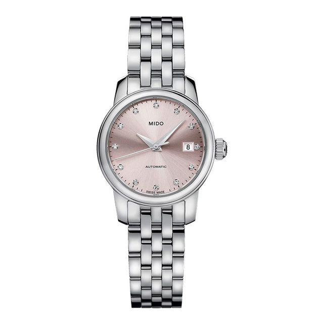 MIDO Baroncelli M039.007.11.336.00 Lady Twenty Five Pink Dial Stainless Steel Strap 