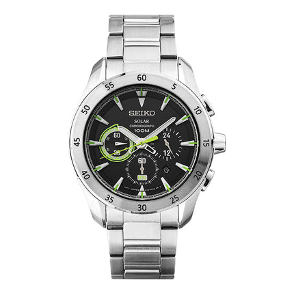 Seiko Solar SSC177P1 Chronograph Black Dial Stainless Steel Strap