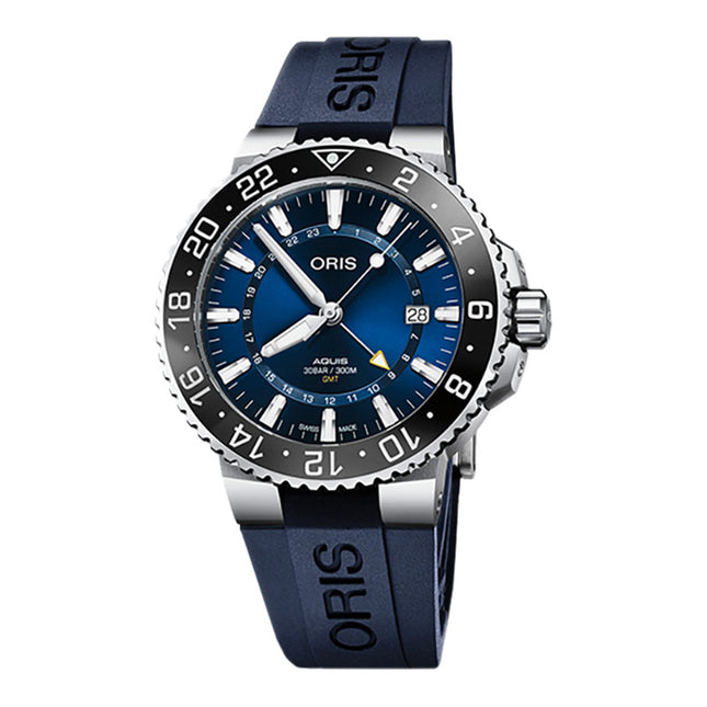 Oris Aquis 01-798-7754-4135-07-4-24-65EB GMT Date Blue Dial Blue Rubber Strap