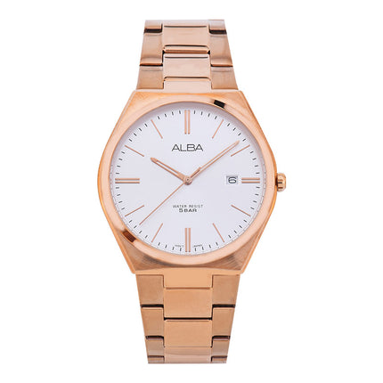 Alba Prestige AS9H96X1 Men Silver Dial Rose Gold Stainless Steel Strap