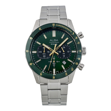 Alba AT3J71X1 Men Chronograph Green Dial Stainless Steel Strap