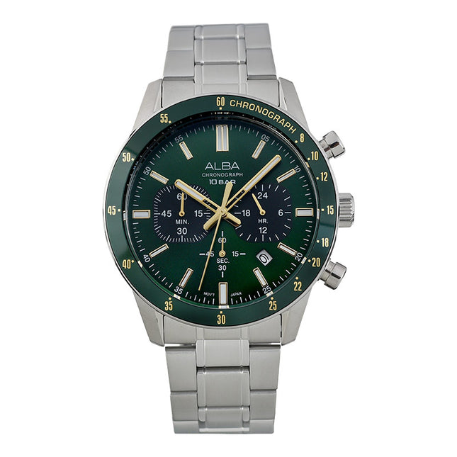 Alba AT3J71X1 Men Chronograph Green Dial Stainless Steel Strap
