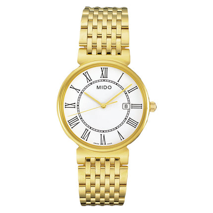 Mido Dorada M009.610.33.013.00 White Dial Gold Stainless Steel Strap