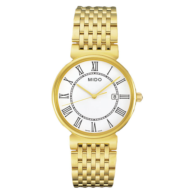 Mido Dorada M009.610.33.013.00 White Dial Gold Stainless Steel Strap