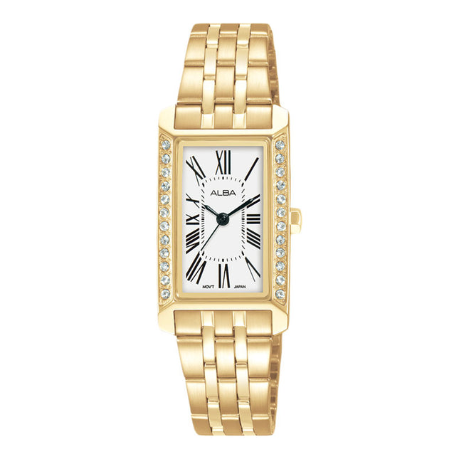 Alba Fashion AK3052X1 Ladies White Dial Gold Stainless Steel Strap